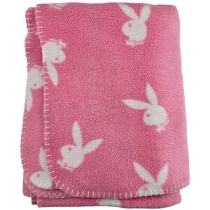 Playboy Bunny Pink Thin Fleece Throw Blanket White Logo 50x60
